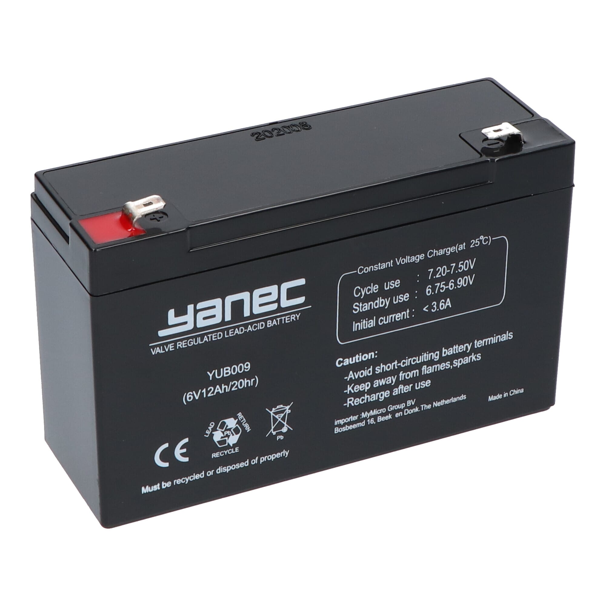 Yanec batterie au plomb-acide 6V 12Ah