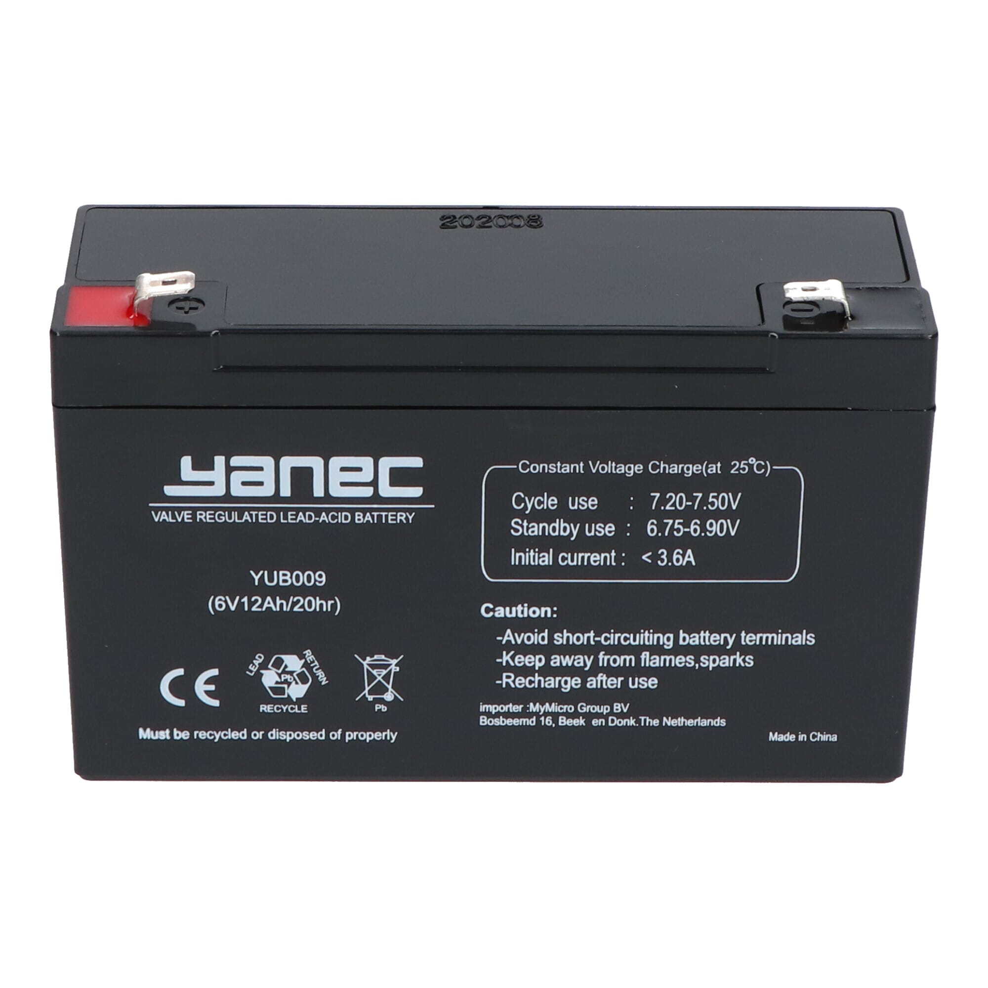 Yanec batterie au plomb-acide 6V 12Ah