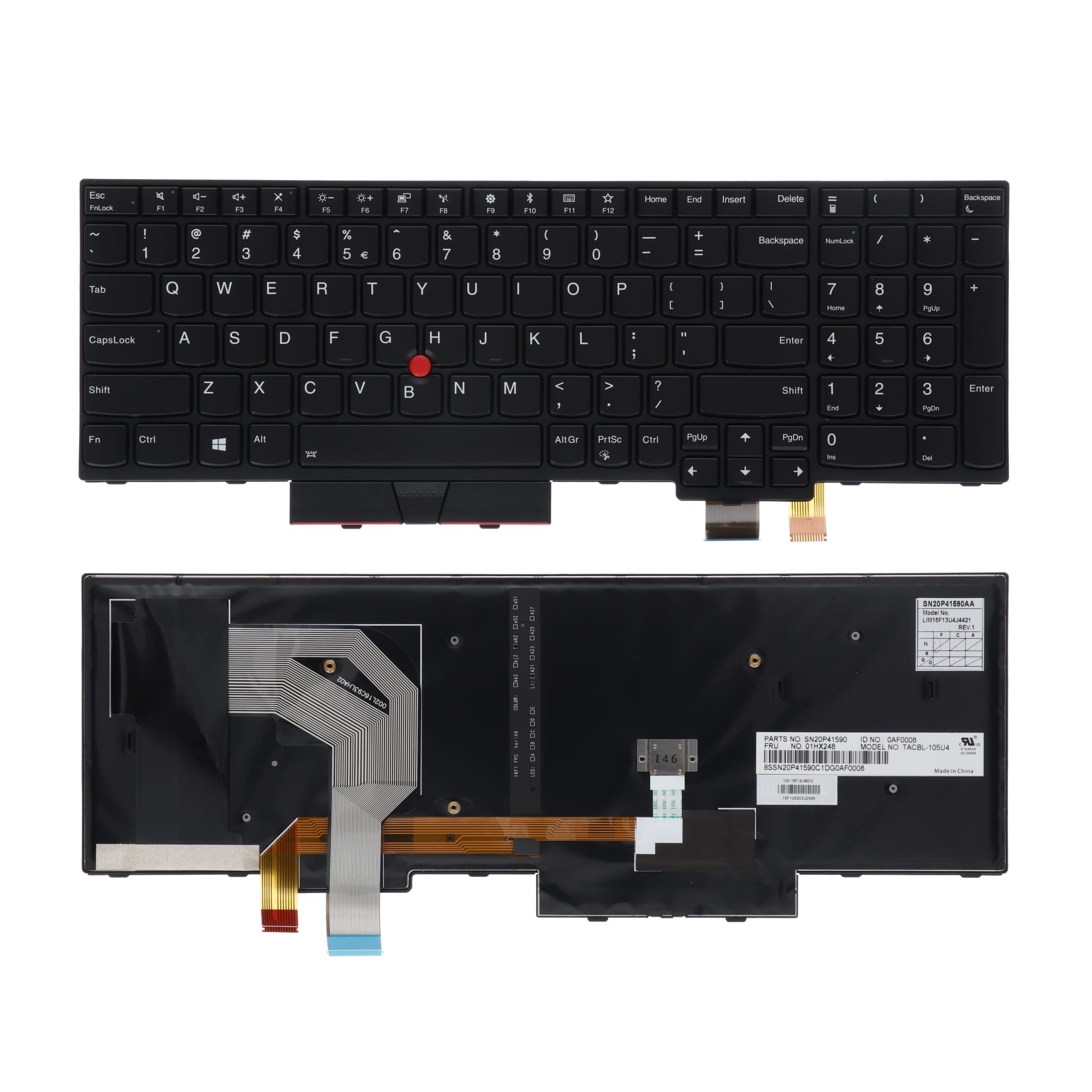 Lenovo Laptop Keyboard Qwerty US, Backlight - Black