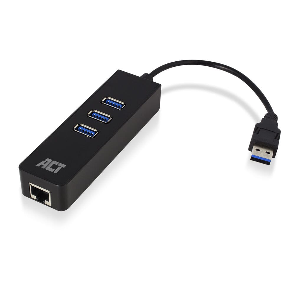 ACT USB Hub 3.2 3x USB-A ethernet, black