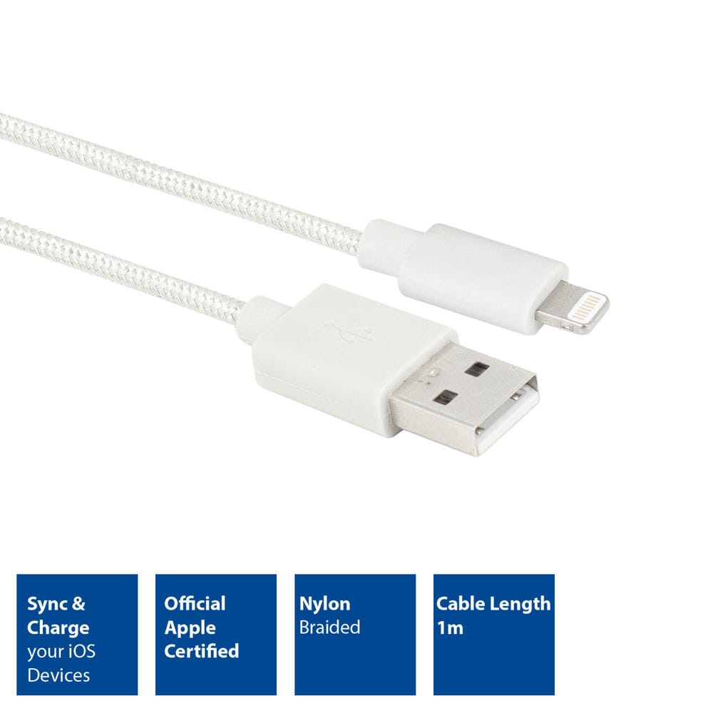 ACT Câble de charge et de données USB A vers Lightning 1m nylon - blanc