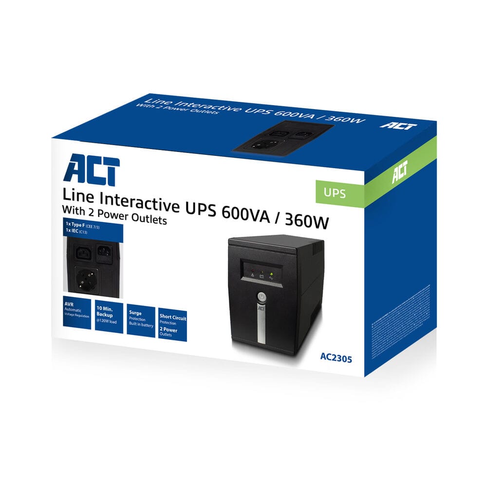 ACT UPS 600 VA 1x IEC C13 + 1x Type F 1x IEC C14 230V AVR