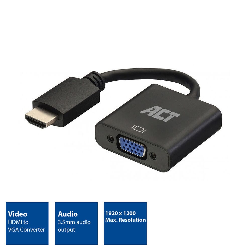 ACT 0.15 m, HDMI-A male to VGA female adapter, with audio