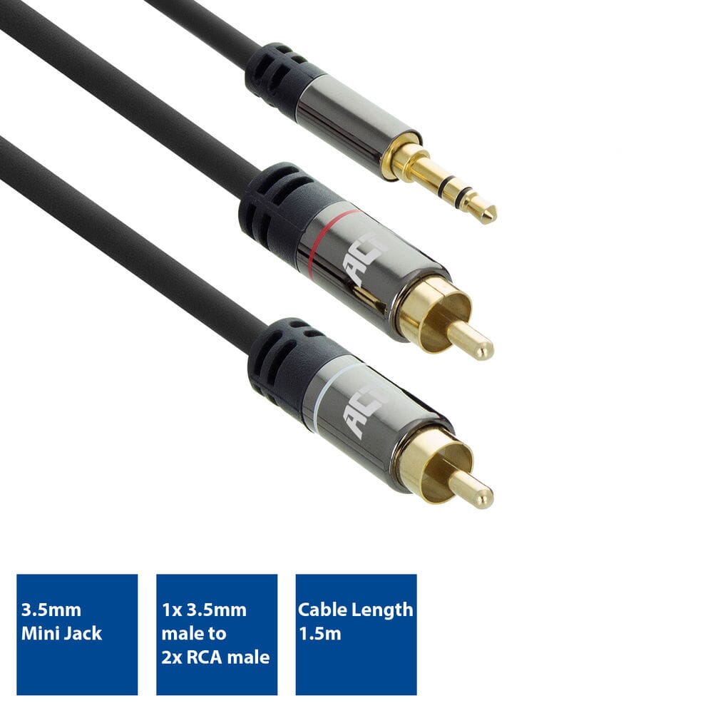 ACT 1.5 meter HQ audio 1x 3.5mm jack male - 2x RCA male