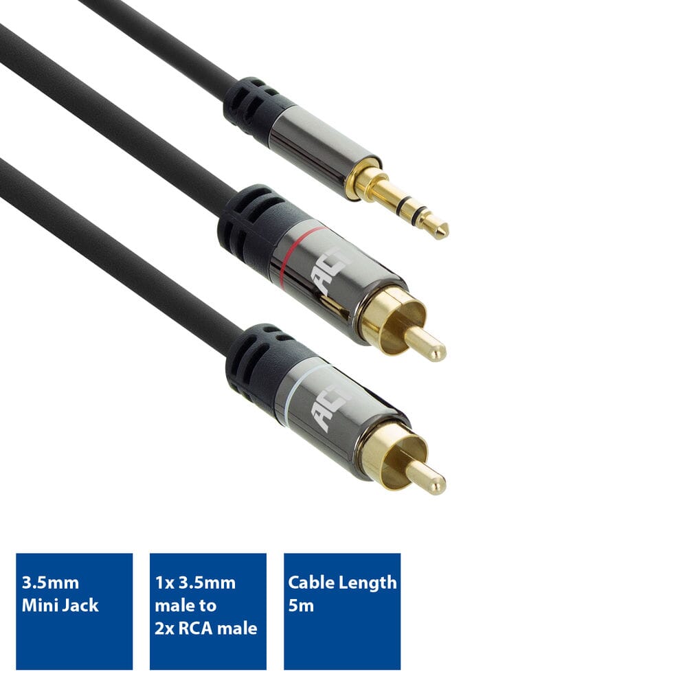 ACT 5 meter HQ audio 1x 3,5mm jack male - 2x tulp male
