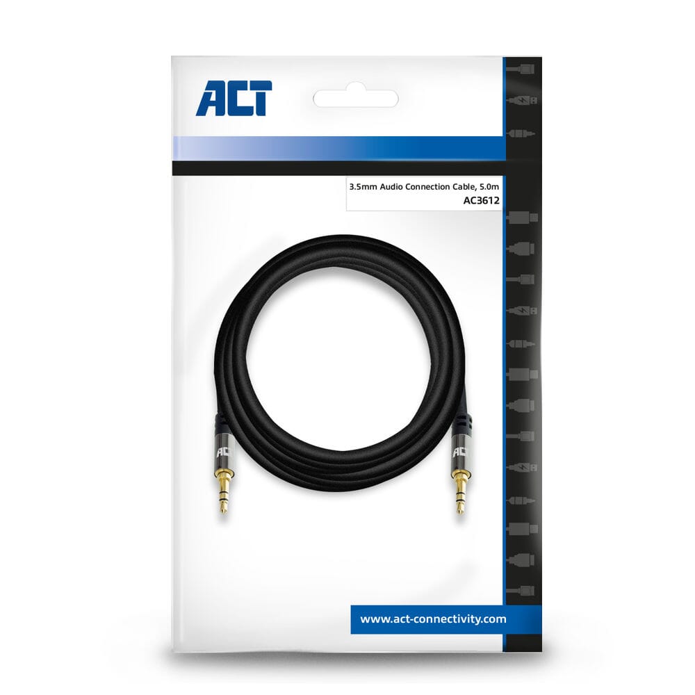 ACT 5 meter HQ stereo audio 3,5 mm jack male - male, Zip Bag