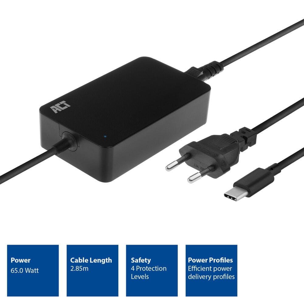 Chargeur pour ordinateur portable ACT USB-C avec profils Power Delivery 65 W