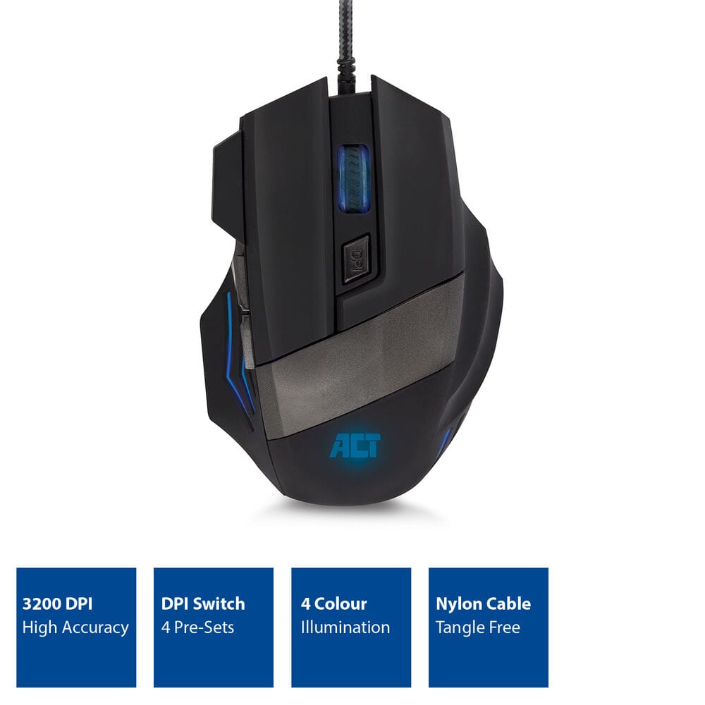 Souris de jeu filaire ACT avec éclairage 3200 dpi