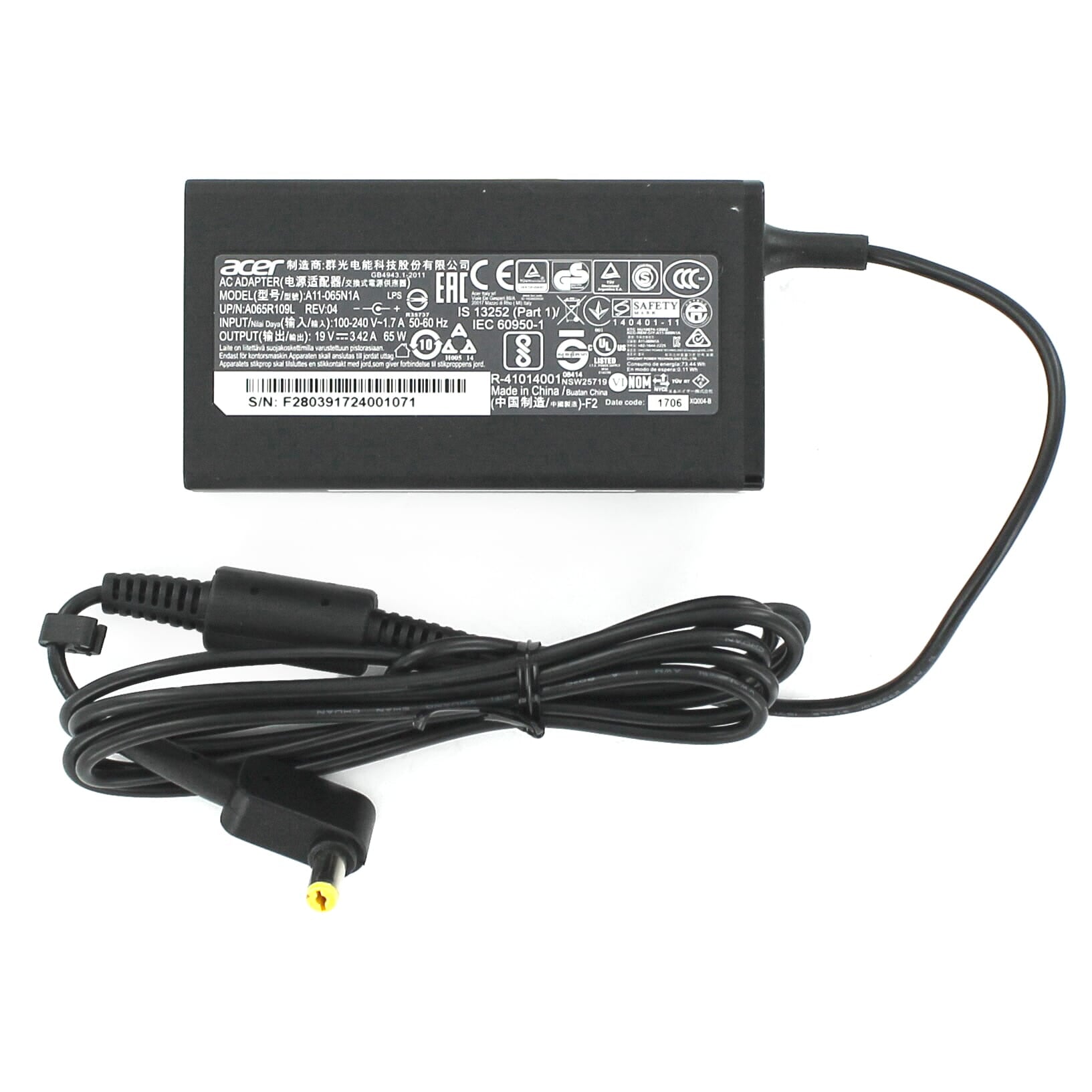 Acer Laptop Netzteil 65 W, 19 V, 5,5 x 1,7mm rund