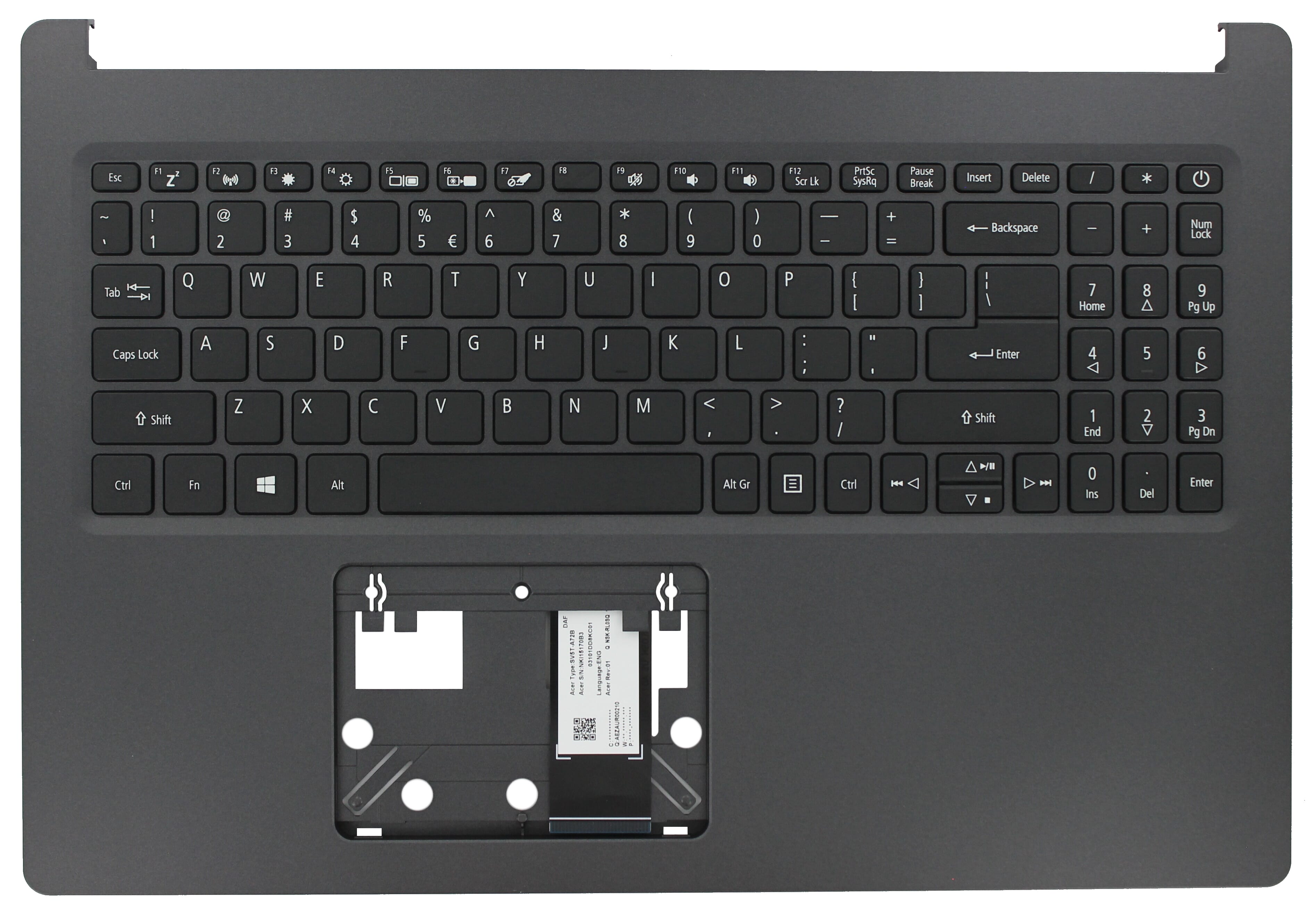 Clavier pour ordinateur portable Acer Qwerty US + Top Cover - Noir