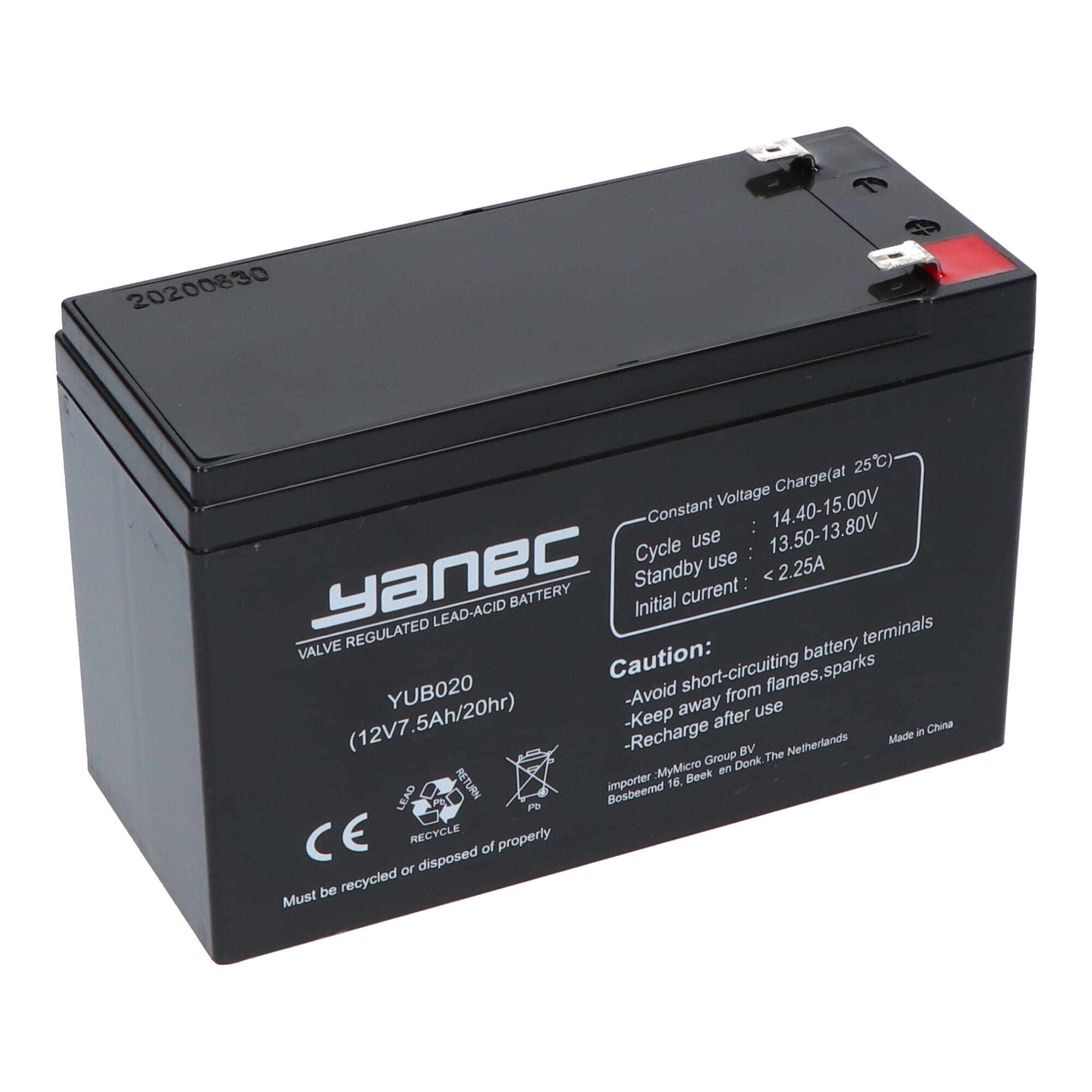 Yanec Lead Battery 12V 7.5 Ah (6.3mm)