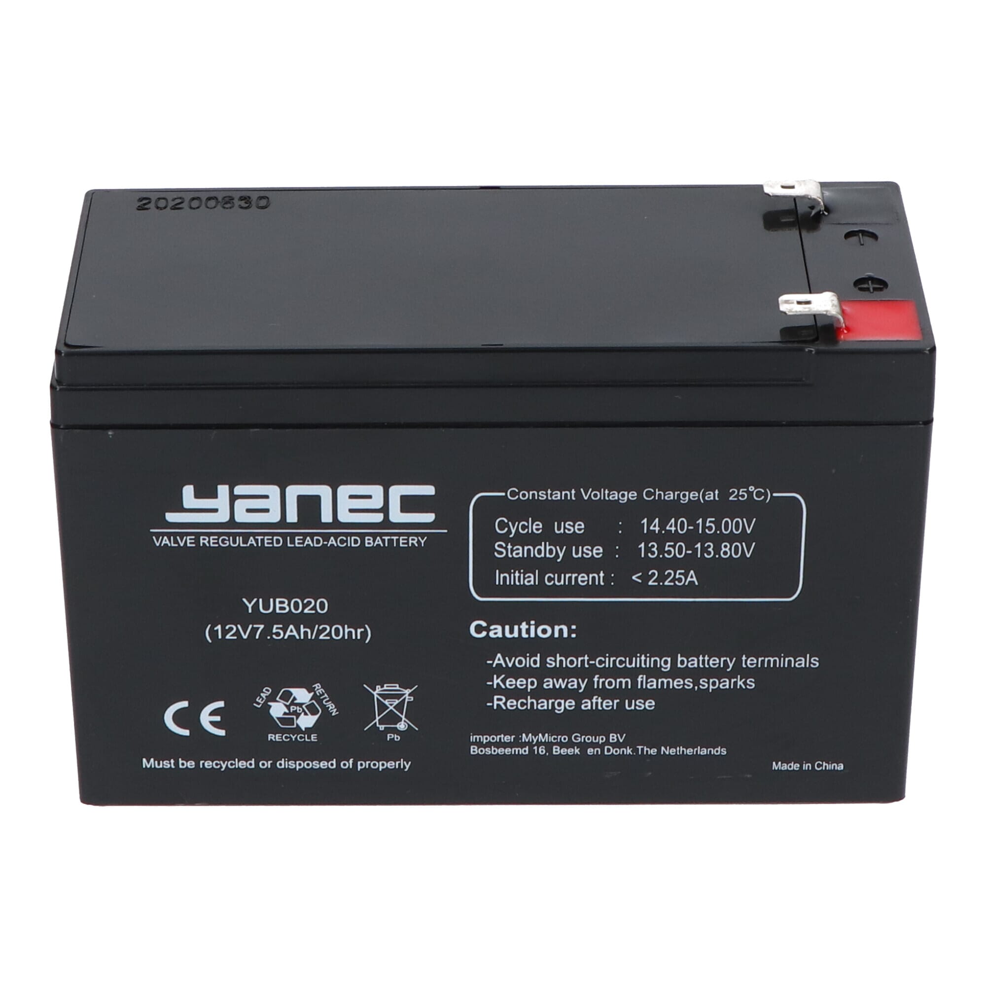 Yanec Lead Battery 12V 7.5 Ah (6.3mm)