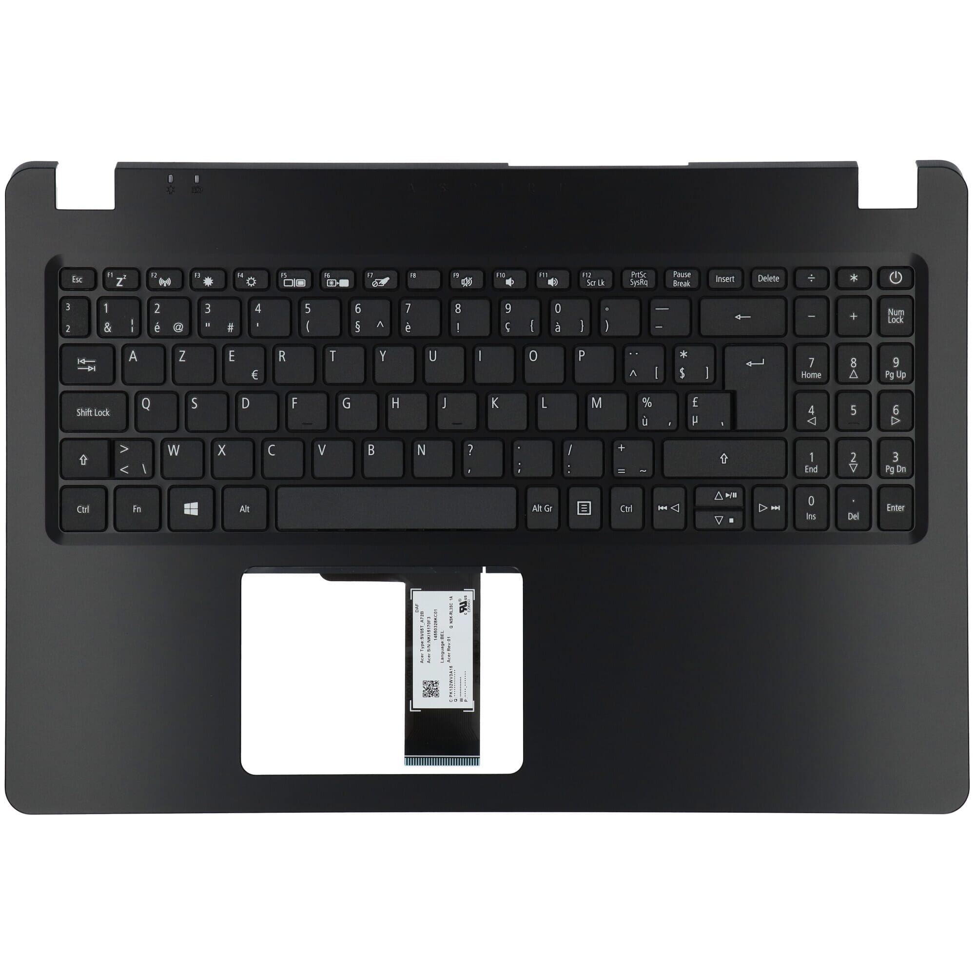 Clavier pour ordinateur portable Acer Azerty BE + Top Cover - Noir