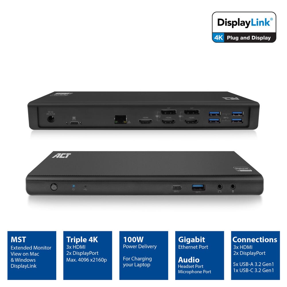 ACT USB-C Docking Station 4K, for 2 or 3 monitors