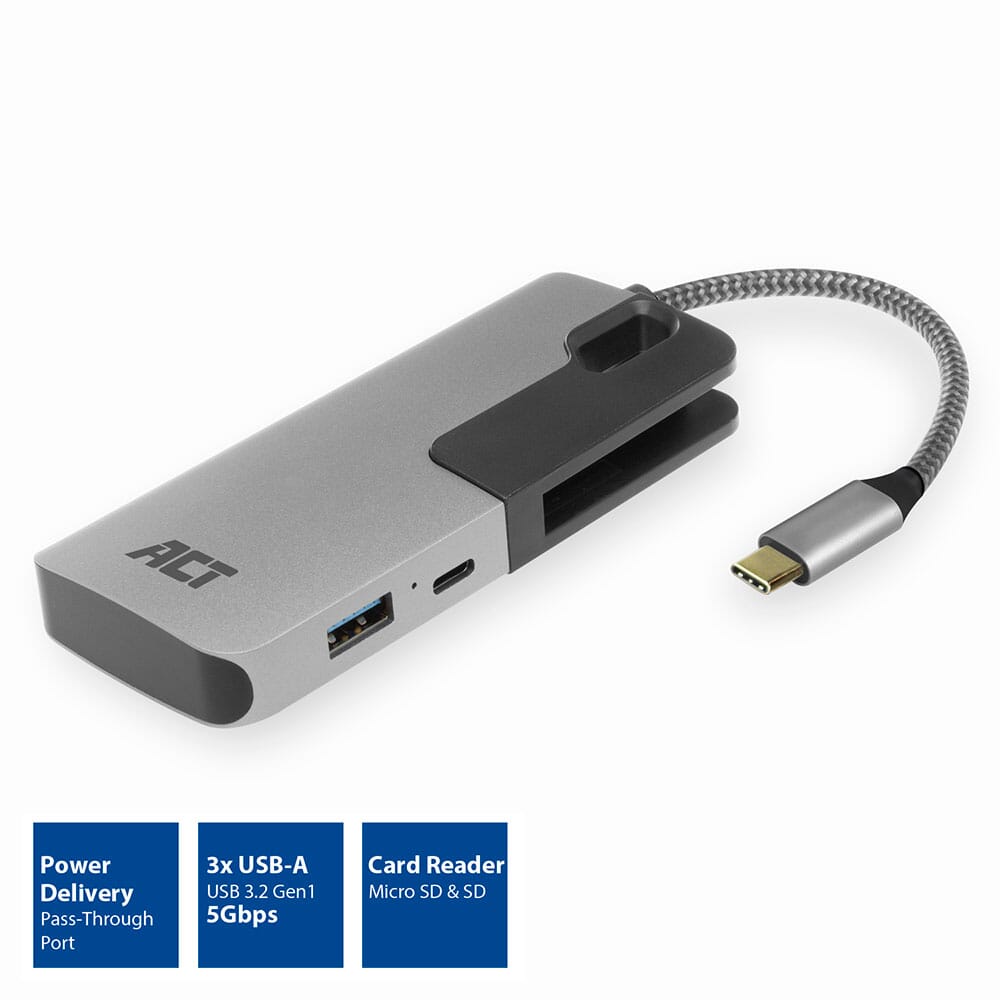 ACT USB-C hub 3.0, 3 port, card reader, PD pass-through