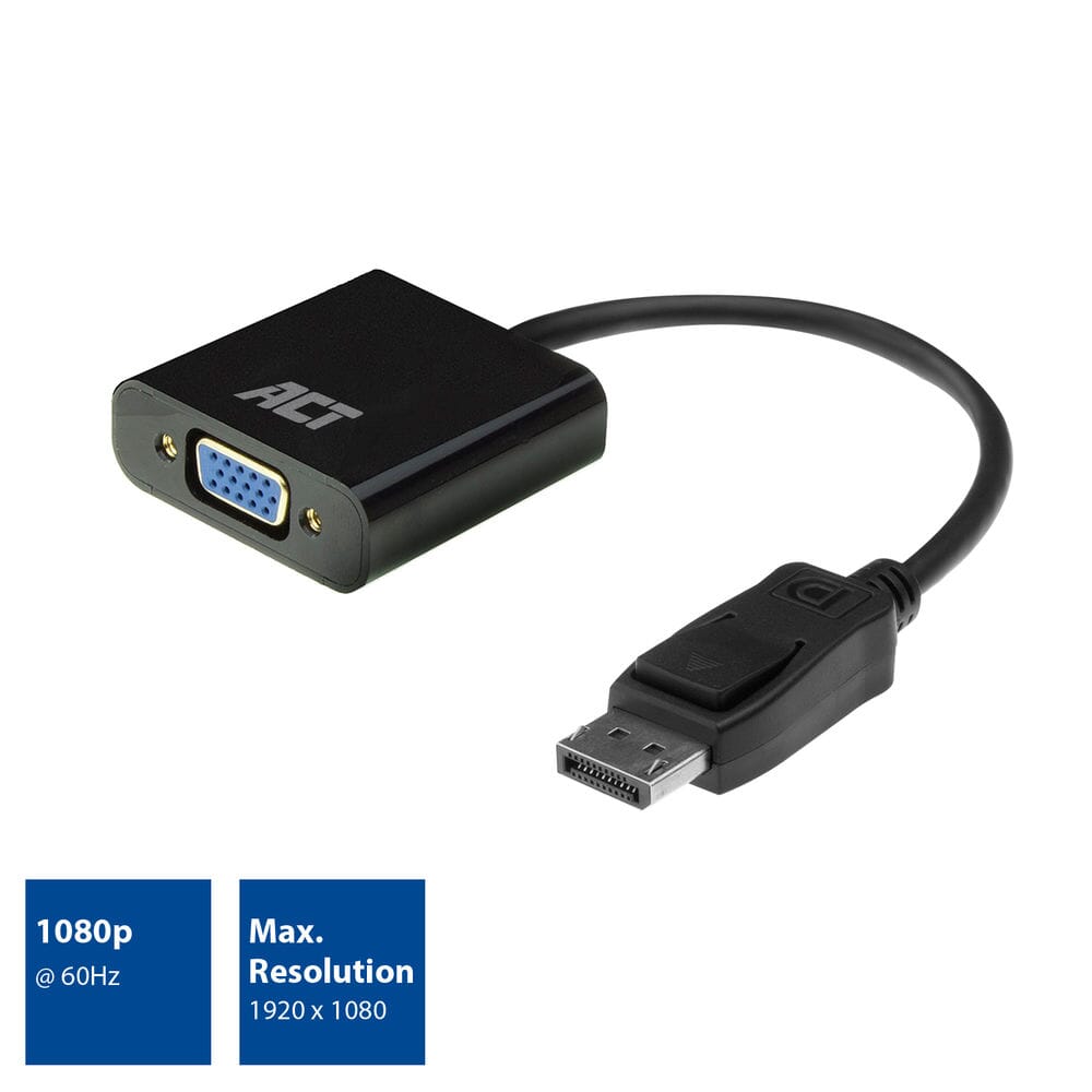 ACT DisplayPort to VGA female adapter, Zip Bag