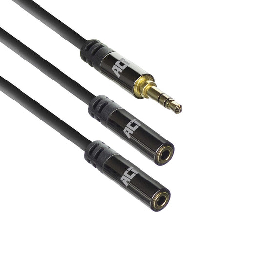 Câble répartiteur audio ACT 0,15 m haute qualité, prise jack 3,5 mm mâle, 2 prises femelles