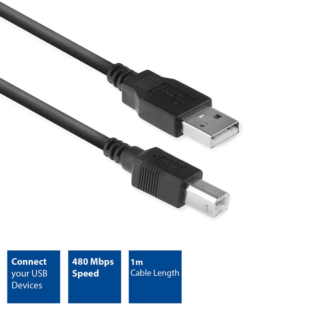 ACT USB 2.0 aansluitkabel A male - B male 1 meter, Zip Bag