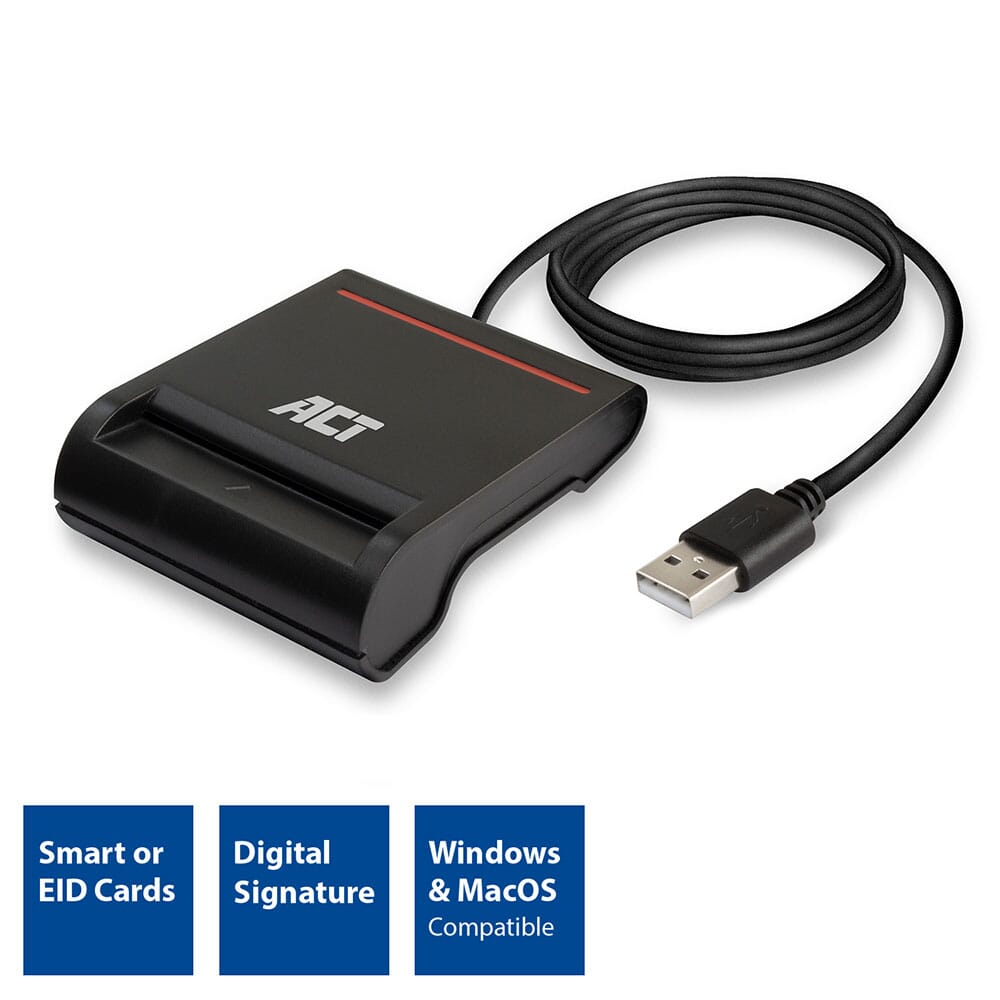 ACT External USB 2.0 Lecteur de carte à puce eID, noir