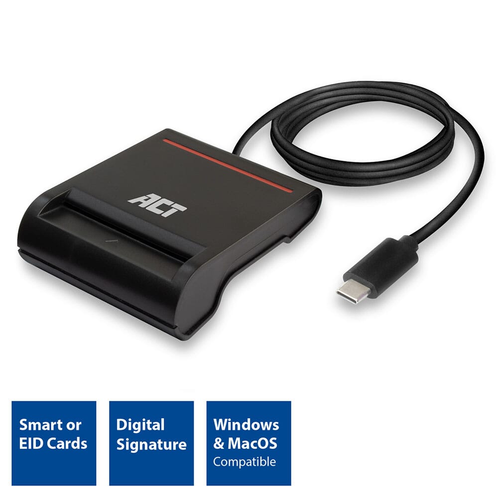 ACT Externe USB-C Smartcard eID Kaartlezer, zwart