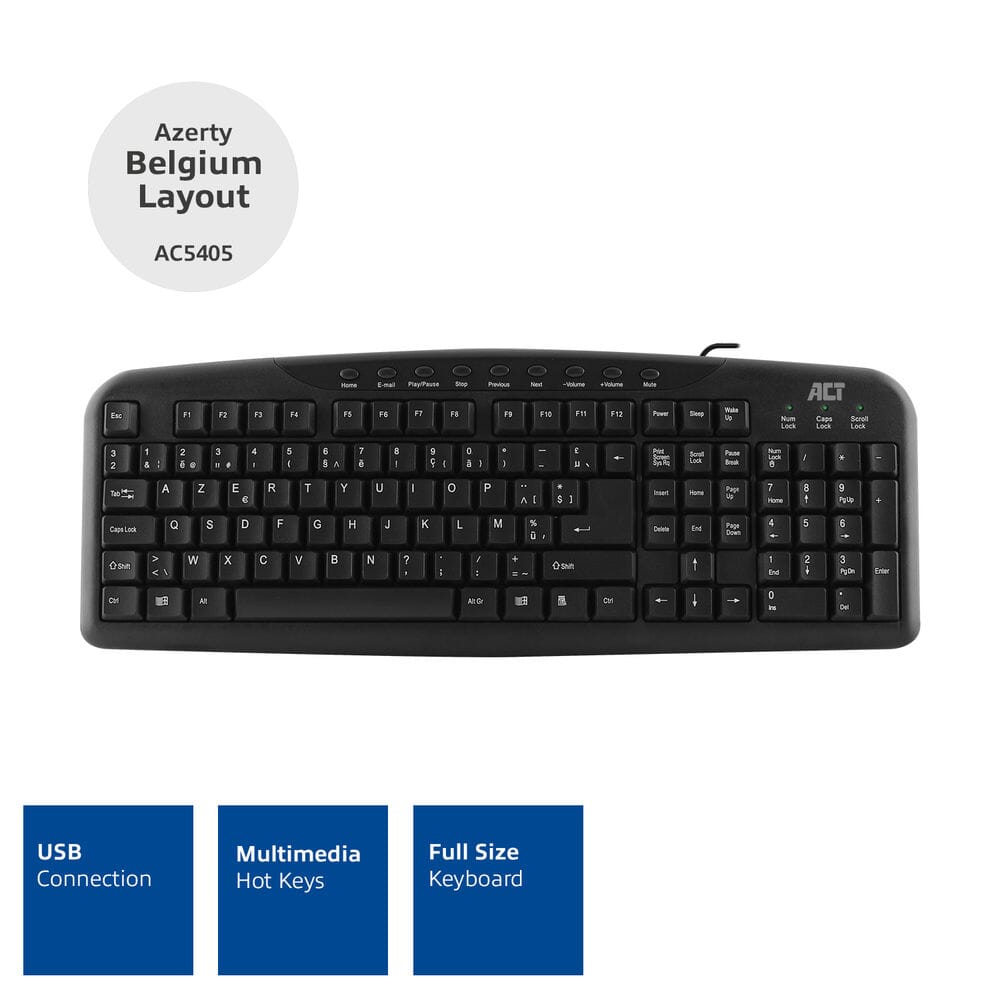 ACT Toetsenbord USB, Azerty, Zwart