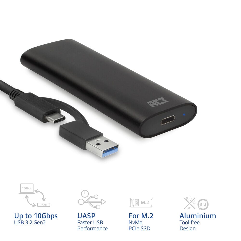 ACT USB-C M.2 NVMe / PCIe SSD Enclosure, tool-free